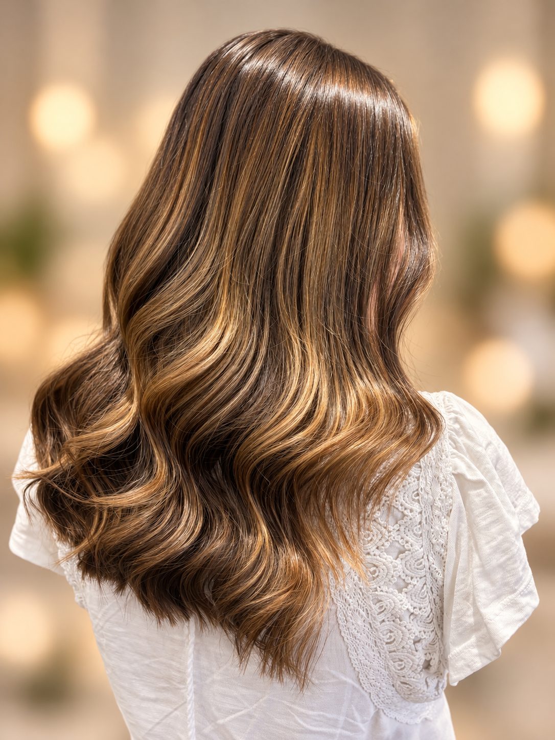Glossy brunette balayage waves